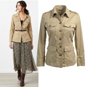 Banana Republic Safari Jacket Sz XS Beige Linen Utility Military Army